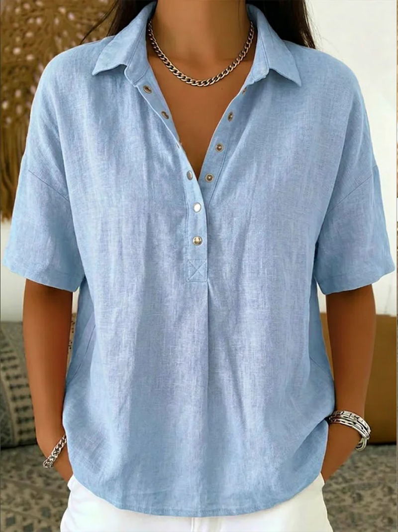 Van Rossem Mode® | Blouse met kraag en knoopdetail (TIJDELIJK 1+1 GRATIS!)