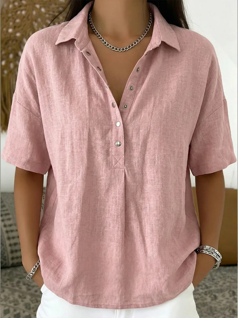 Van Rossem Mode® | Blouse met kraag en knoopdetail (TIJDELIJK 1+1 GRATIS!)
