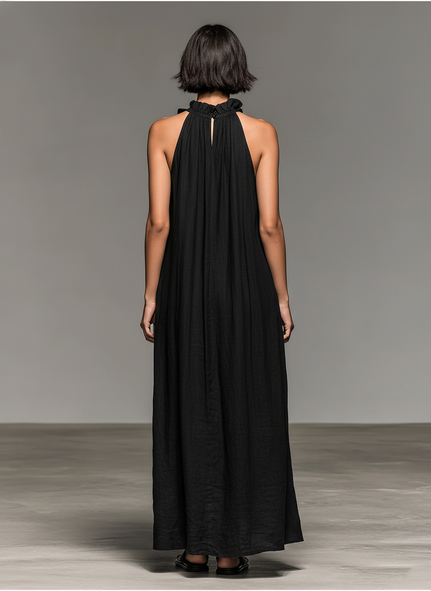 Jantine mouwloze maxi-jurk met volants en zakken